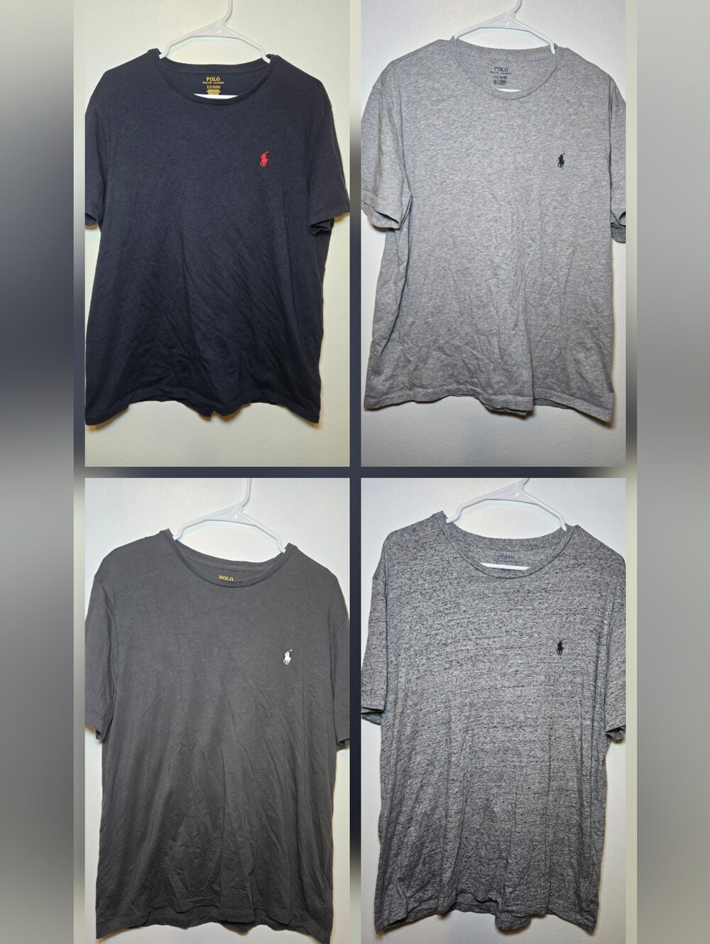 Bundle Lot 4 Polo Ralph Lauren Mens Cotton Tshirts Size Large Gray Navy